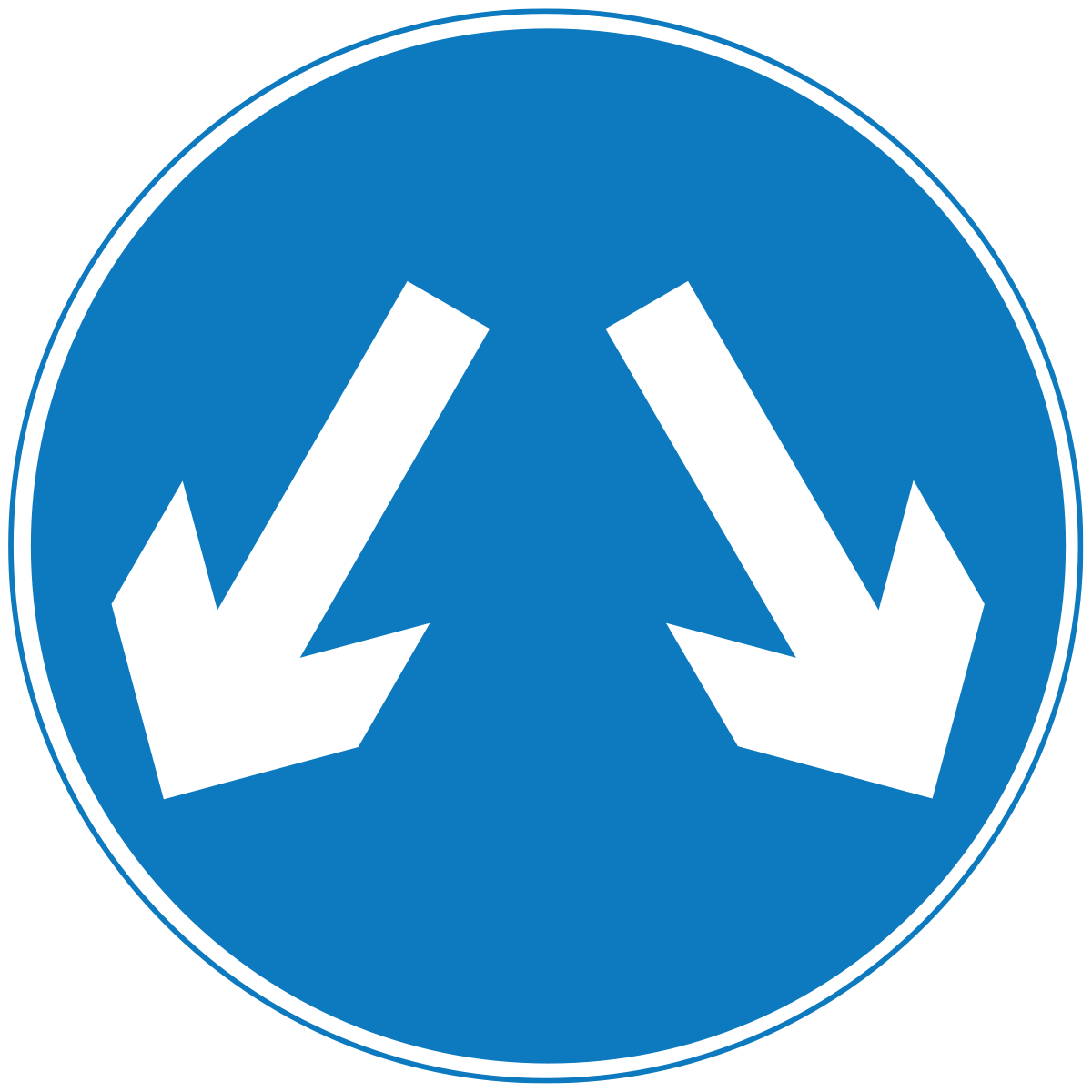 Split-way, i.e. motorists can pass to either side, but either side might not reach the same destination